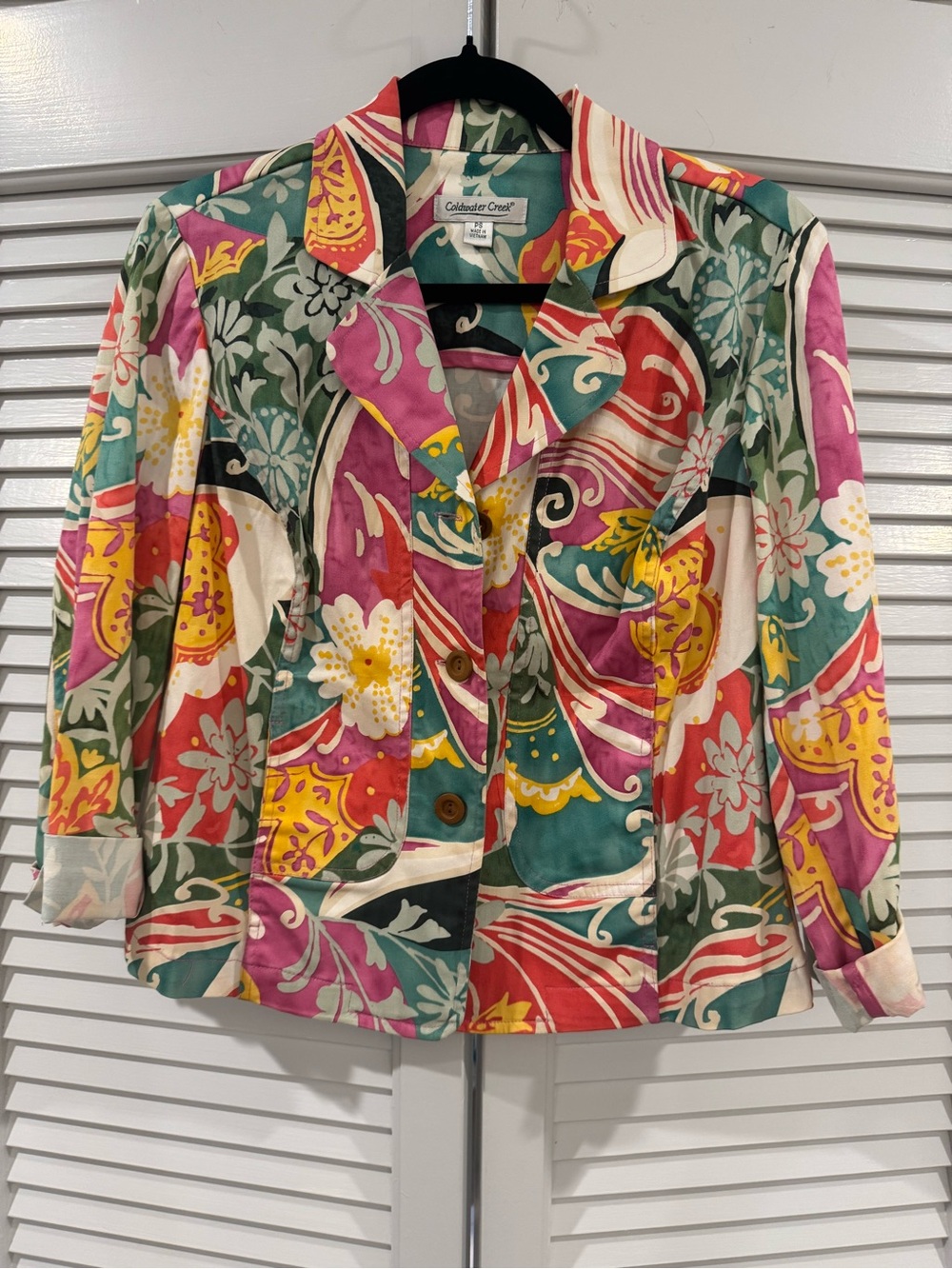 Coldwater Creek Multicolor Floral Patchwork Blazer - Pink Green Yellow Cream Red